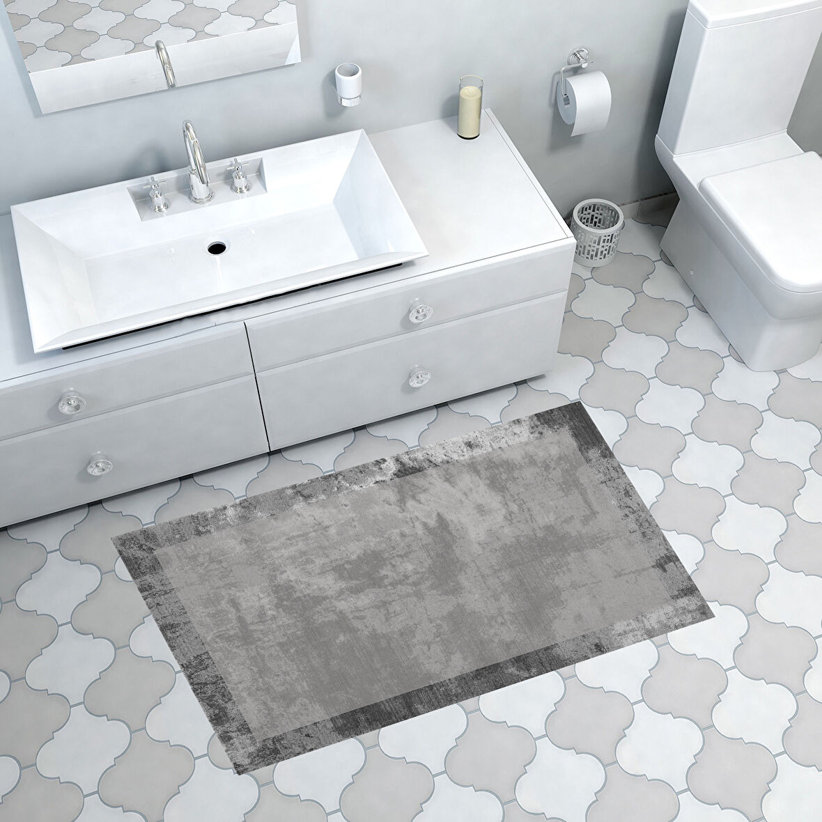 Dekoreko Kaymaz Taban Djt Banyo Halısı Yıldız Deri Modern 1921