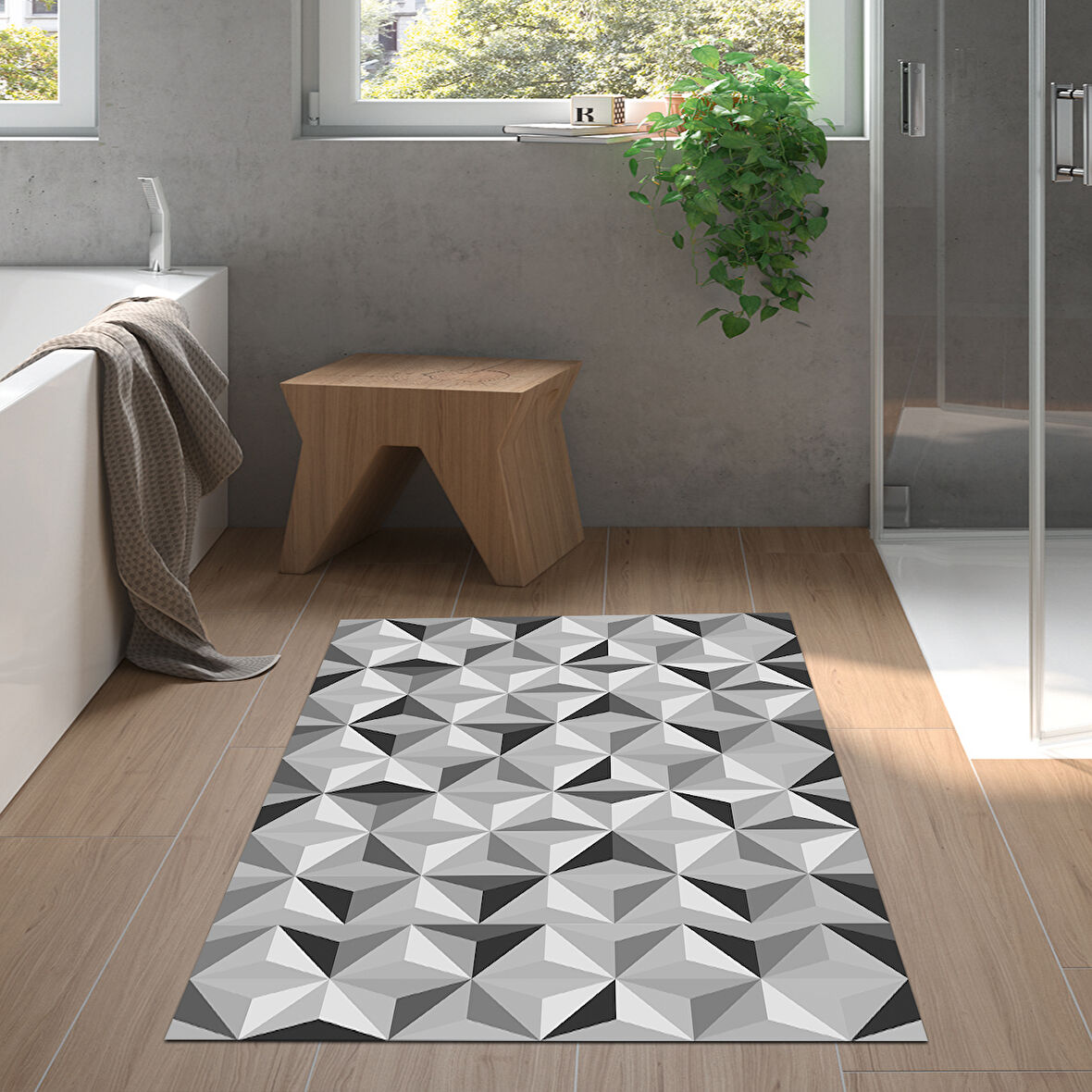 Dekoreko Kaymaz Taban Djt Banyo Halısı Yıldız Deri Modern 1944