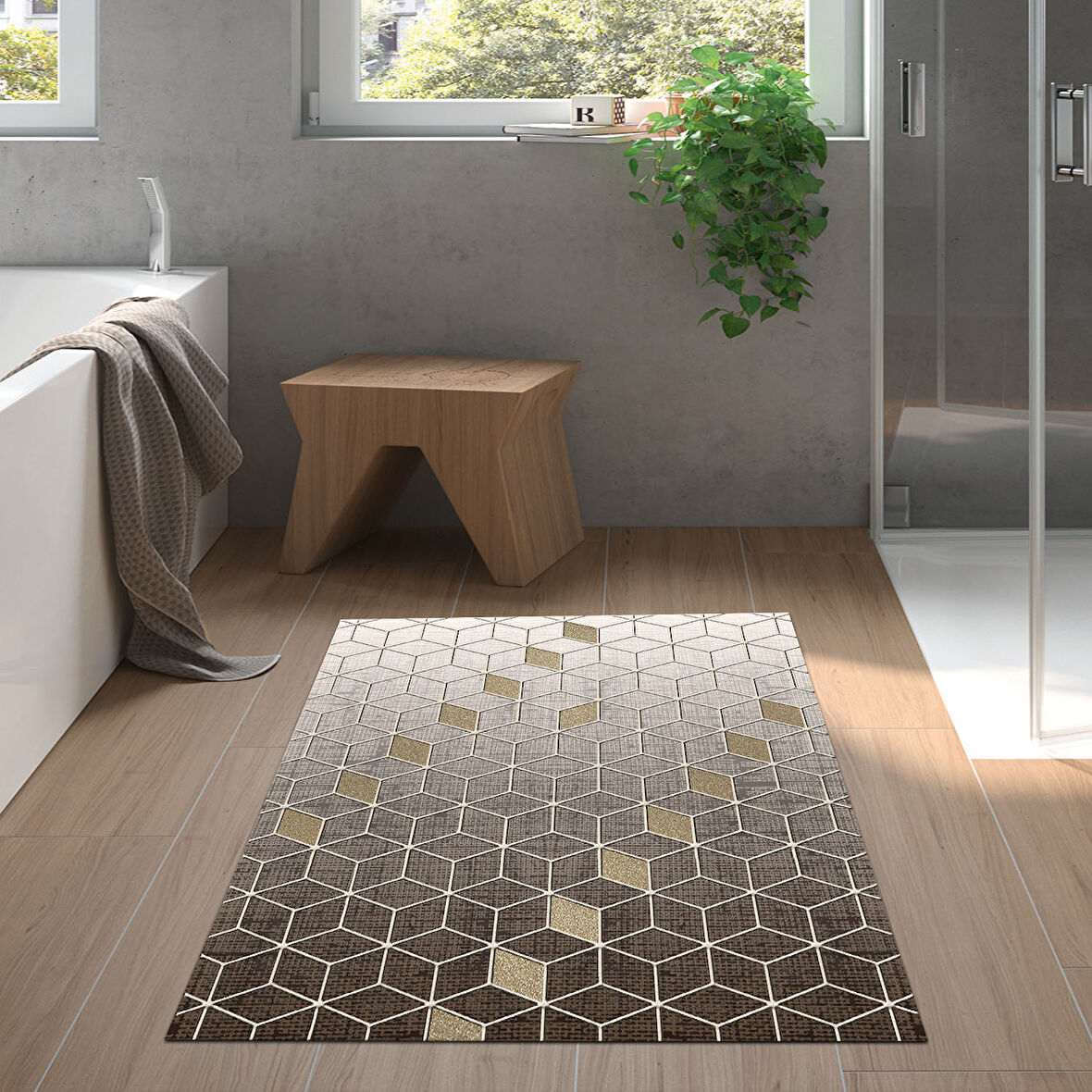 Dekoreko Kaymaz Taban Djt Banyo Halısı Yıldız Deri Modern 719