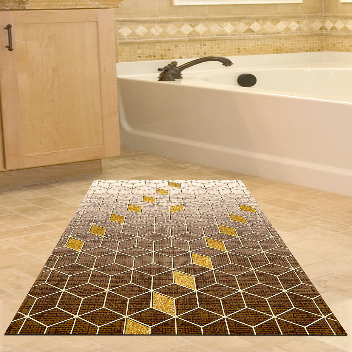 Dekoreko Kaymaz Taban Djt Banyo Halısı Yıldız Deri Modern 719