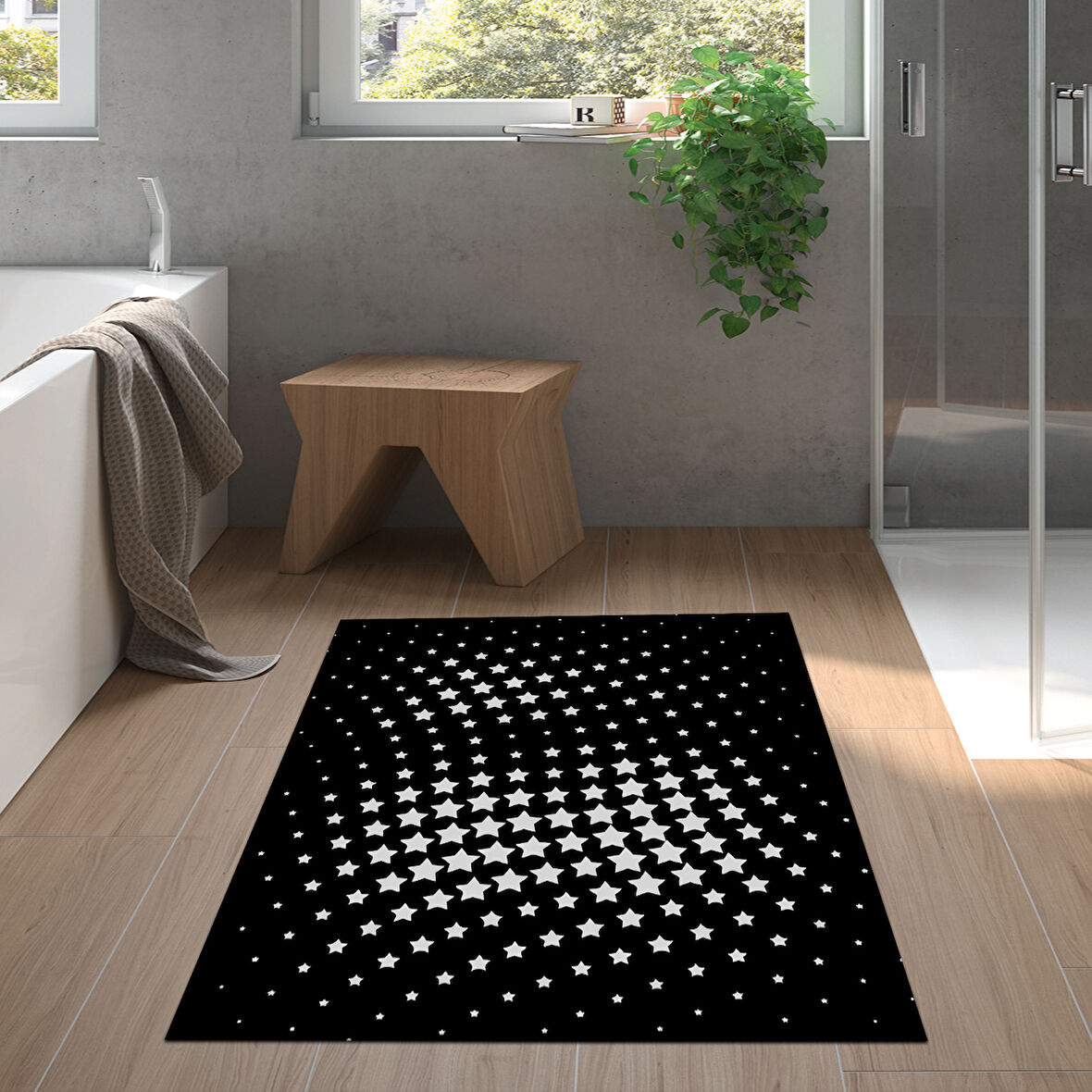 Dekoreko Kaymaz Taban Djt Banyo Halısı Yıldız Deri Modern 723