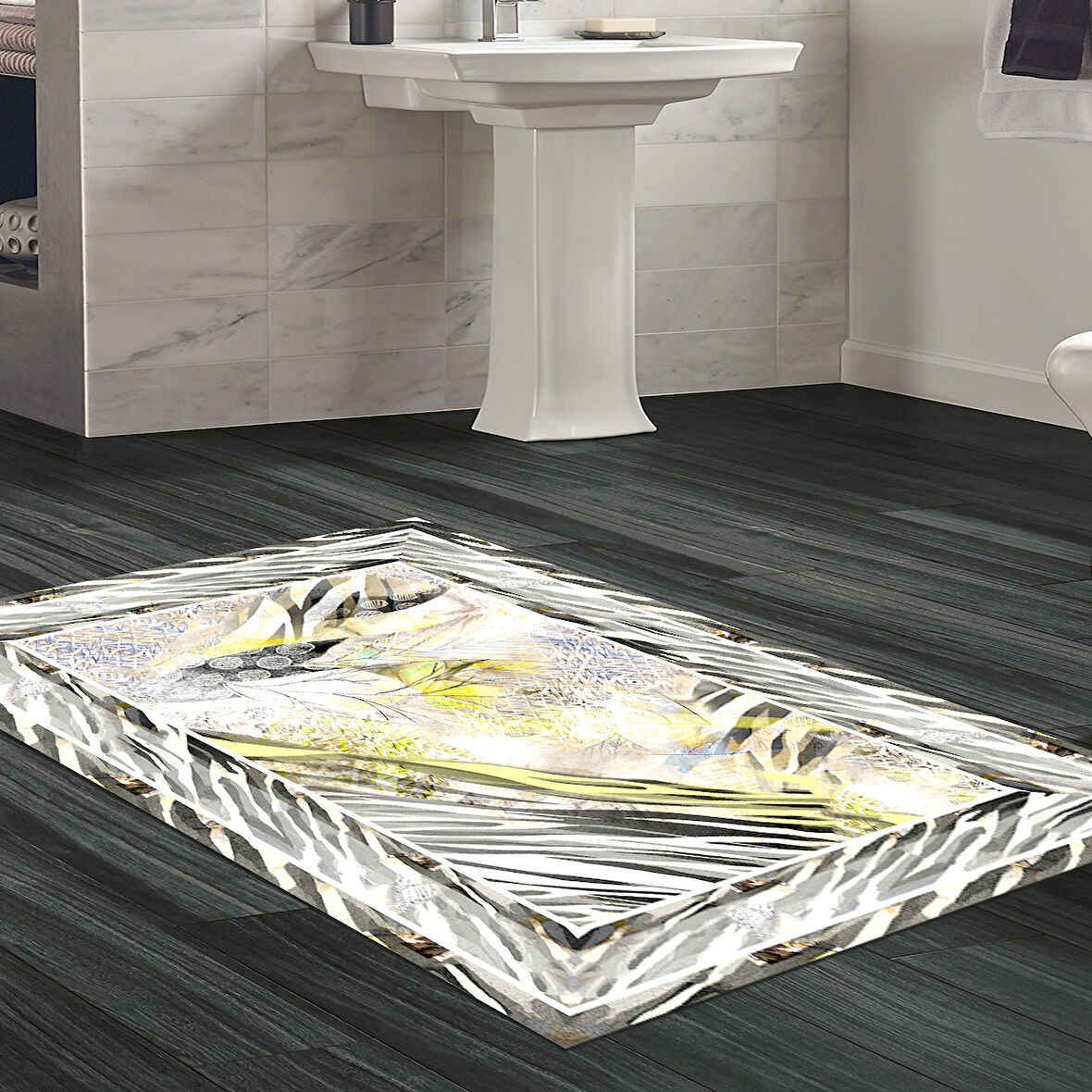Dekoreko Kaymaz Taban Djt Banyo Halısı Yıldız Deri Modern 728