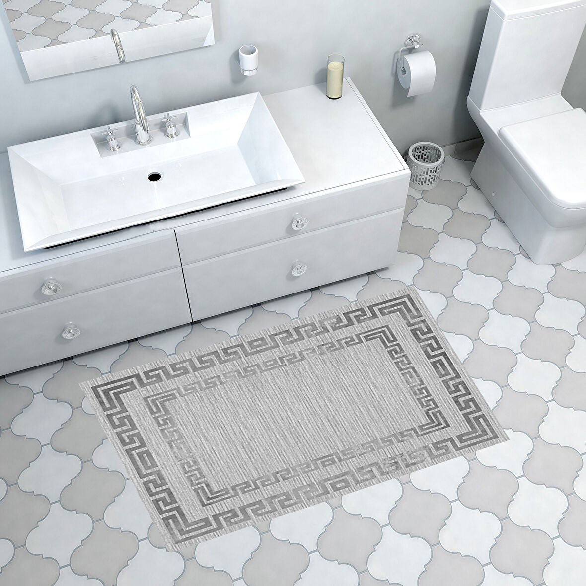 Dekoreko Kaymaz Taban Djt Banyo Halısı Yıldız Deri Modern Kt418