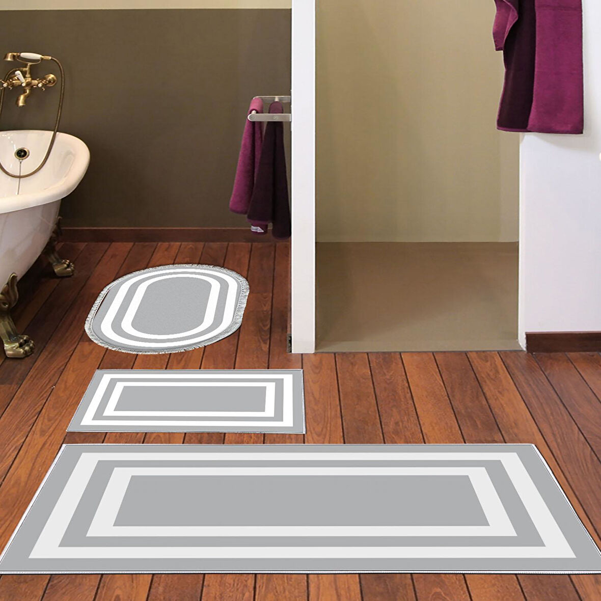 Eko Trend Djt 3 Lü Yıkanabilir Kaymaz Taban Banyo Paspas Seti 2229M Bordürlü