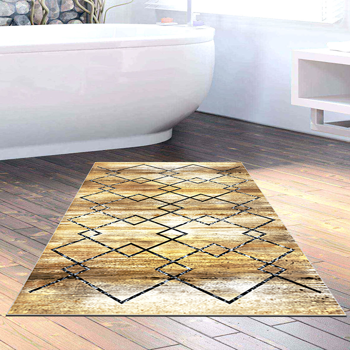 Dekoreko Kaymaz Taban Djt Banyo Halısı Yıldız Deri Modern M5006