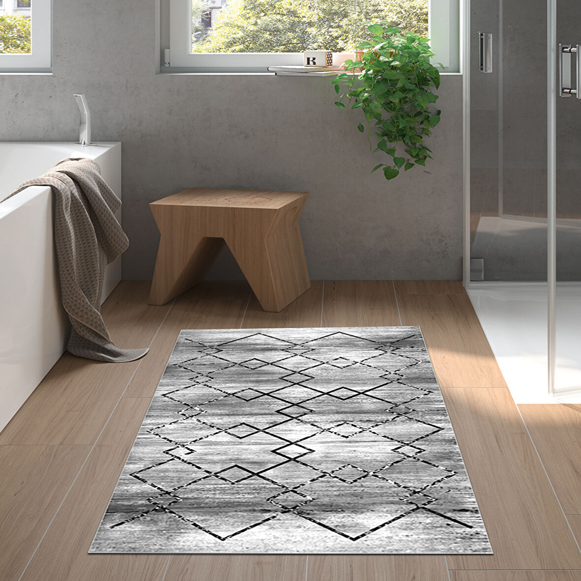 Dekoreko Kaymaz Taban Djt Banyo Halısı Yıldız Deri Modern M5006