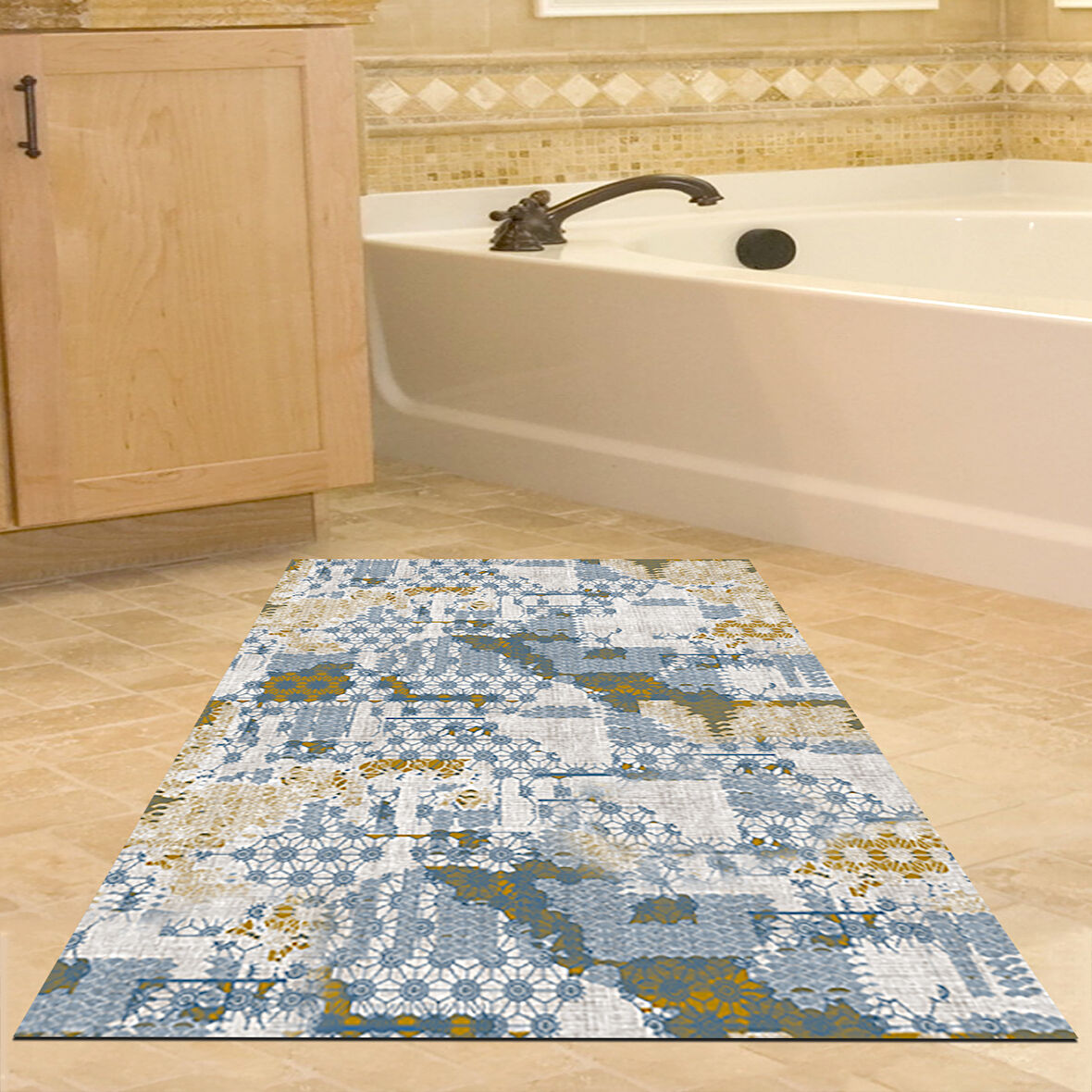 Dekoreko Kaymaz Taban Djt Banyo Halısı Yıldız Deri Modern M5015