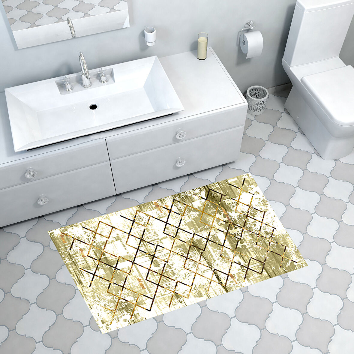 Dekoreko Kaymaz Taban Djt Banyo Halısı Yıldız Deri Modern M5026