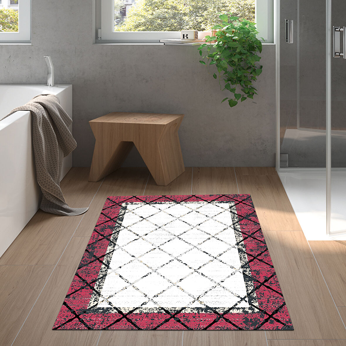 Dekoreko Kaymaz Taban Djt Banyo Halısı Yıldız Deri Modern M5129