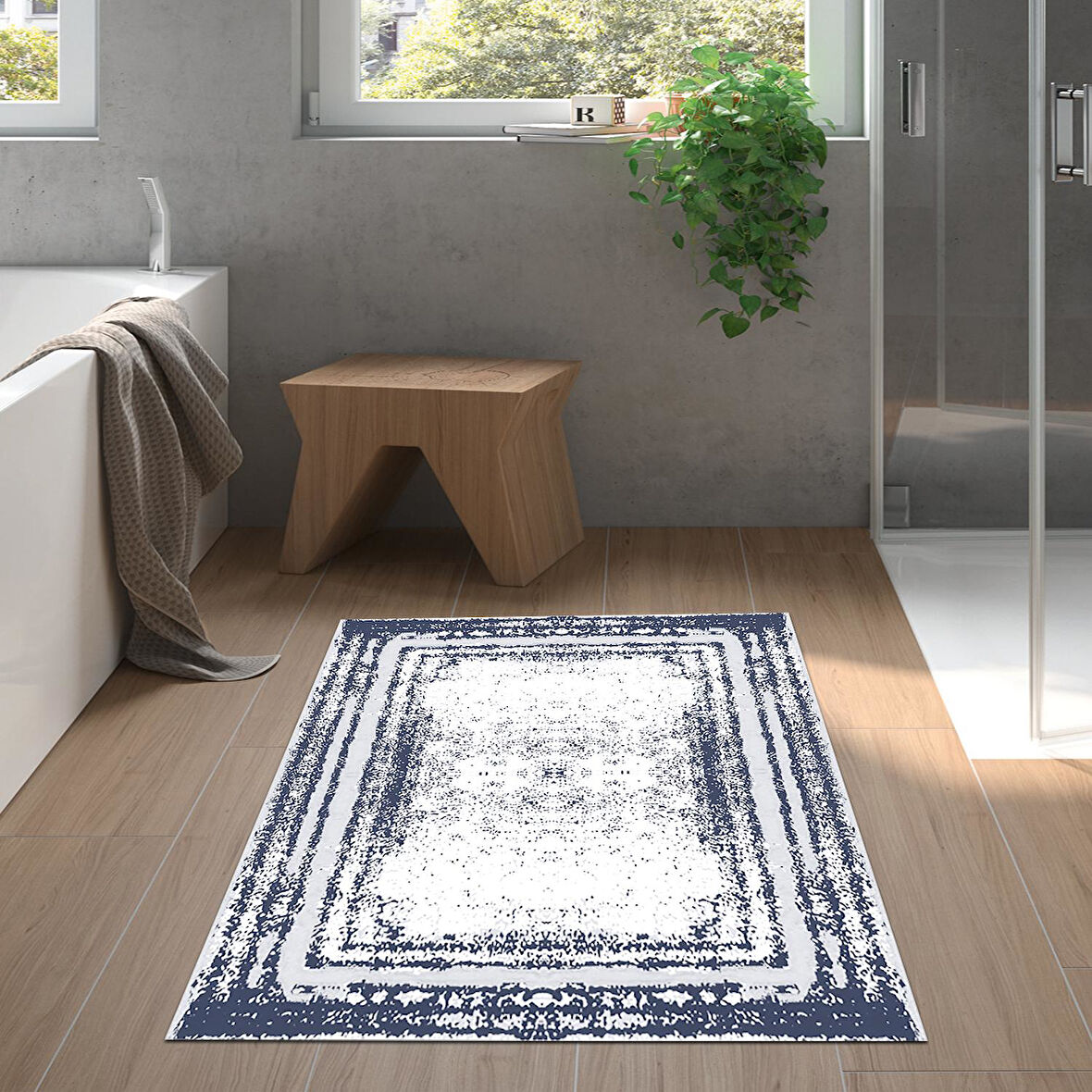 Dekoreko Kaymaz Taban Djt Banyo Halısı Yıldız Deri Modern M5132