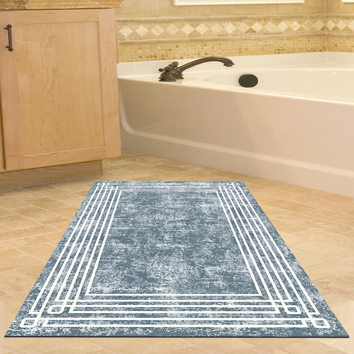 Dekoreko Kaymaz Taban Djt Banyo Halısı Yıldız Deri Modern M5142