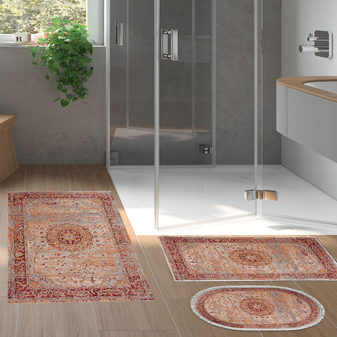 Eko Trend Djt 3 Lü Yıkanabilir Kaymaz Taban Banyo Paspas Seti P1356 Vintage