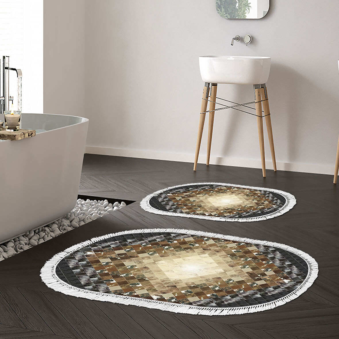 Eko Trend Djt 2 Li Yıkanabilir Kaymaz Taban Oval Banyo Paspas Klozet Takımı 759 Patchwork
