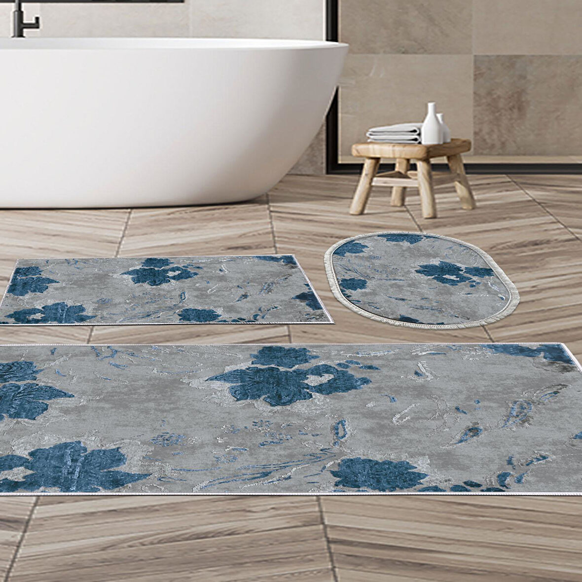 Eko Trend Djt 3 Lü Yıkanabilir Kaymaz Taban Banyo Paspas Seti 660M Suluboya