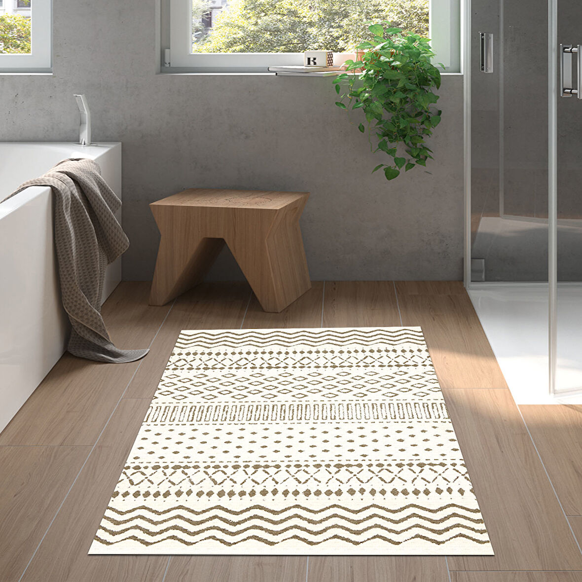 Dekoreko Kaymaz Taban Djt Banyo Halısı Star Pamuk İskandinav F5086