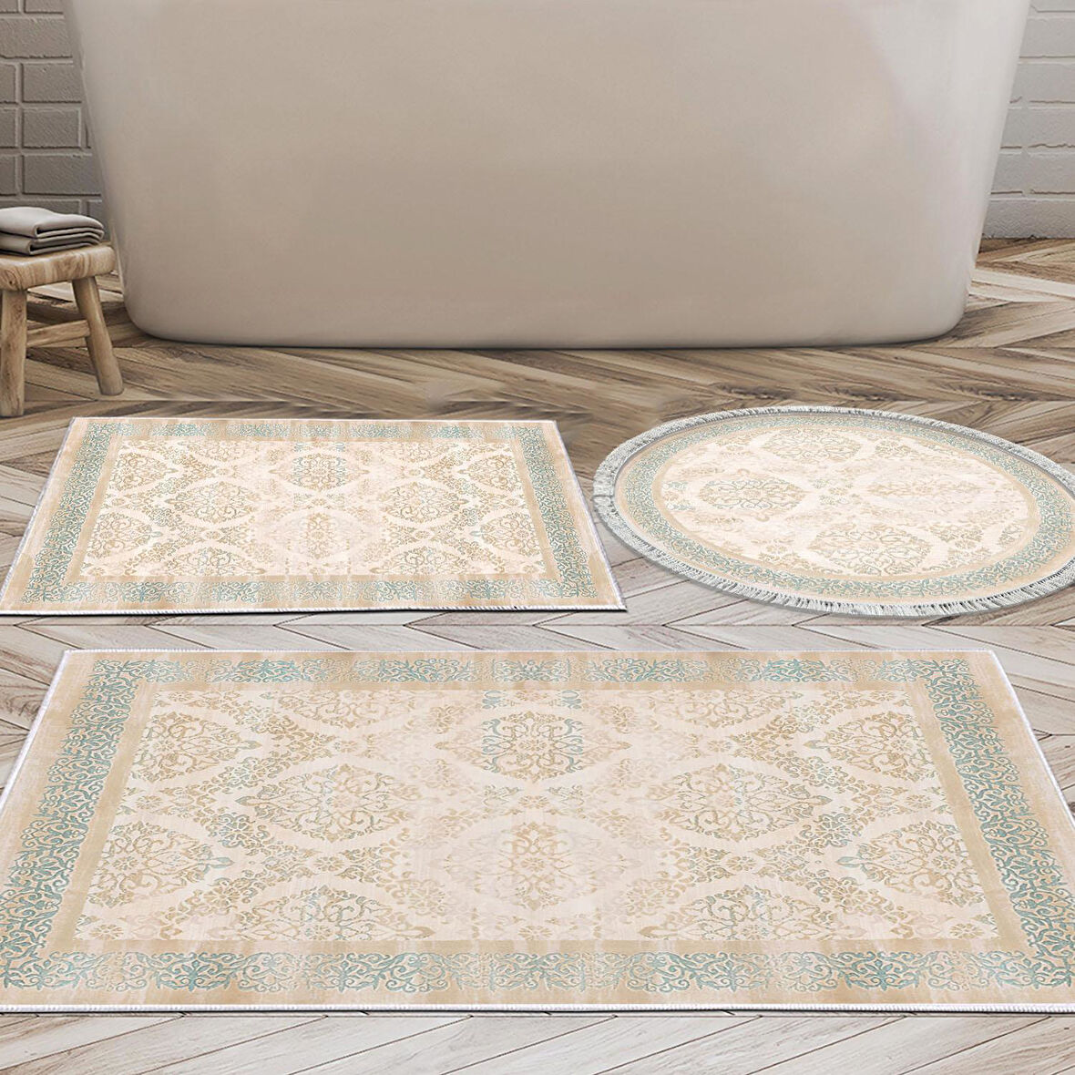 Eko Trend Djt 3 Lü Yıkanabilir Kaymaz Taban Banyo Paspas Seti 1376 Klasik