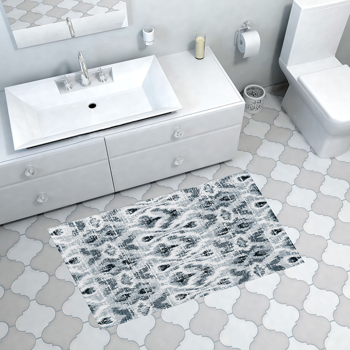 Dekoreko Kaymaz Taban Djt Banyo Halısı Star Pamuk İskandinav F5136