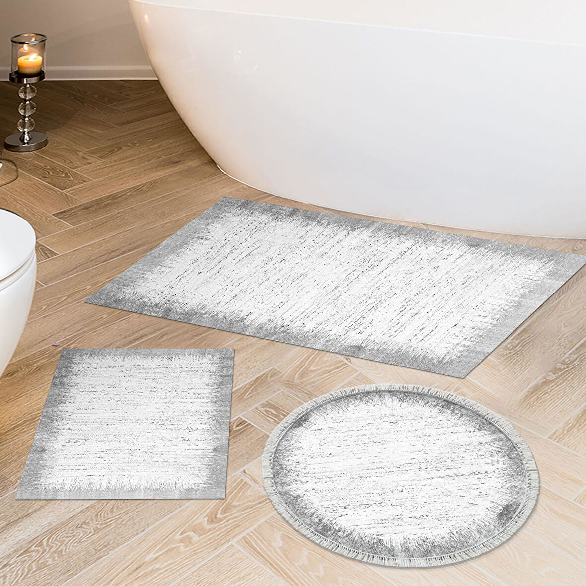 Eko Trend Djt 3 Lü Yıkanabilir Kaymaz Taban Banyo Paspas Seti 1342 Modern