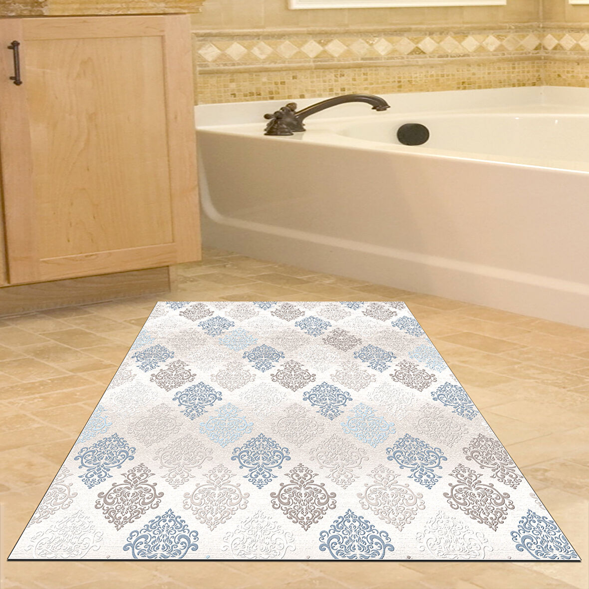 Dekoreko Kaymaz Taban Djt Banyo Halısı Star Pamuk Modern 674M