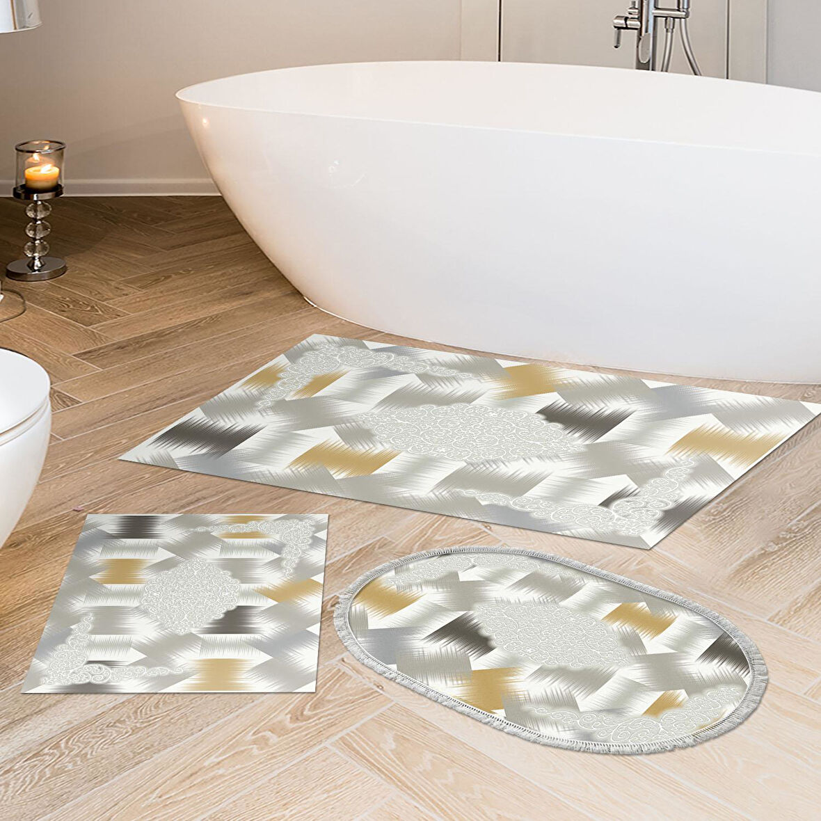 Eko Trend Djt 3 Lü Yıkanabilir Kaymaz Taban Banyo Paspas Seti S1030 Modern