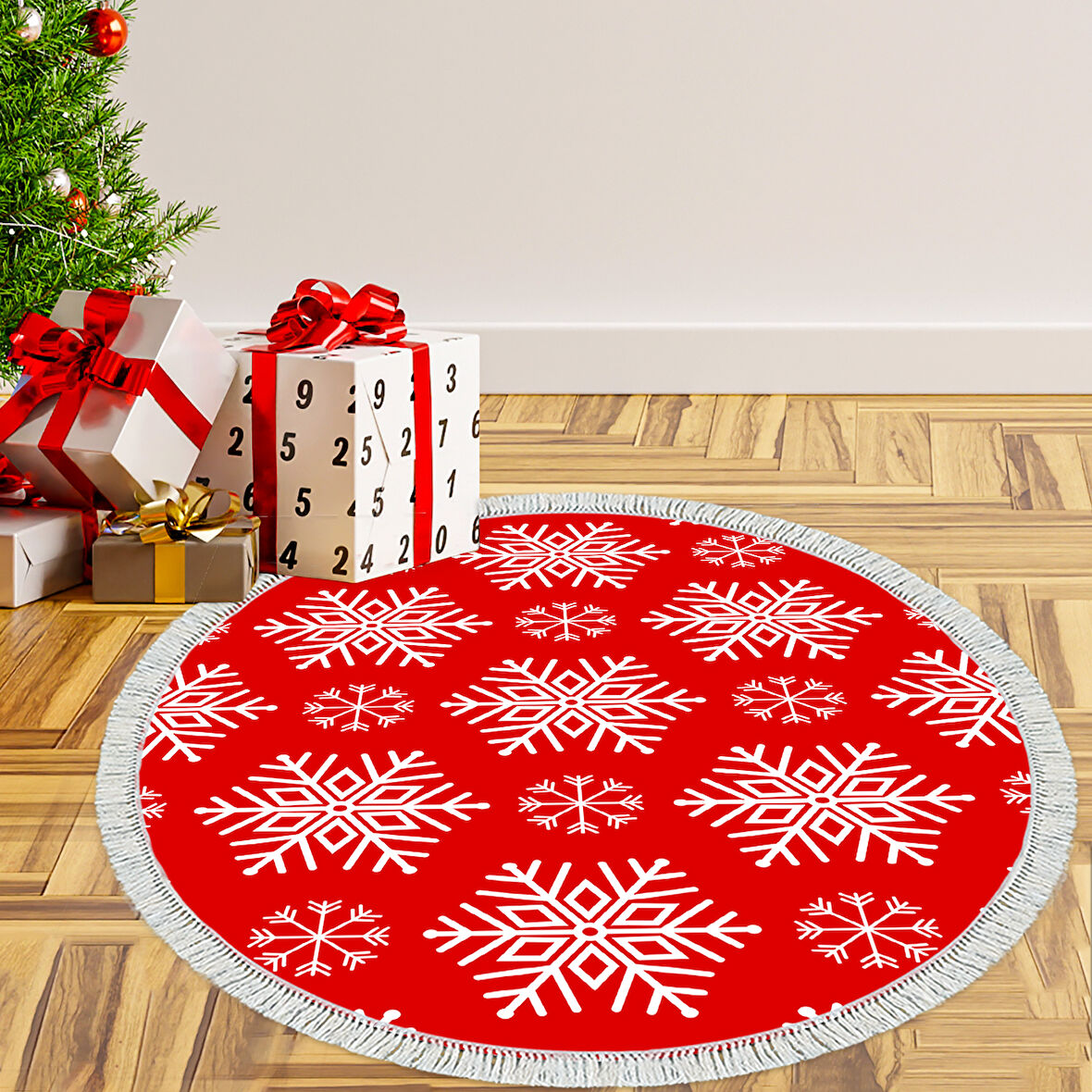Alanur Home Yılbaşına Özel Keçe Dijital Yıkanabilir Yuvarlak Halı Chr17M