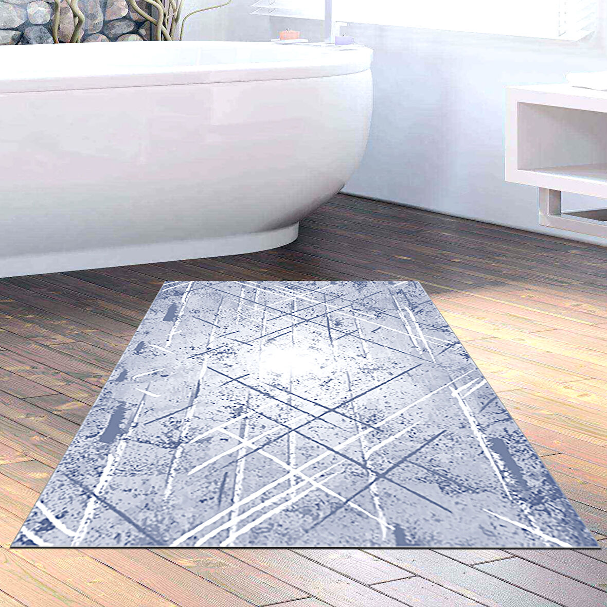 Dekoreko Kaymaz Taban Djt Banyo Halısı Star Pamuk Modern M5003