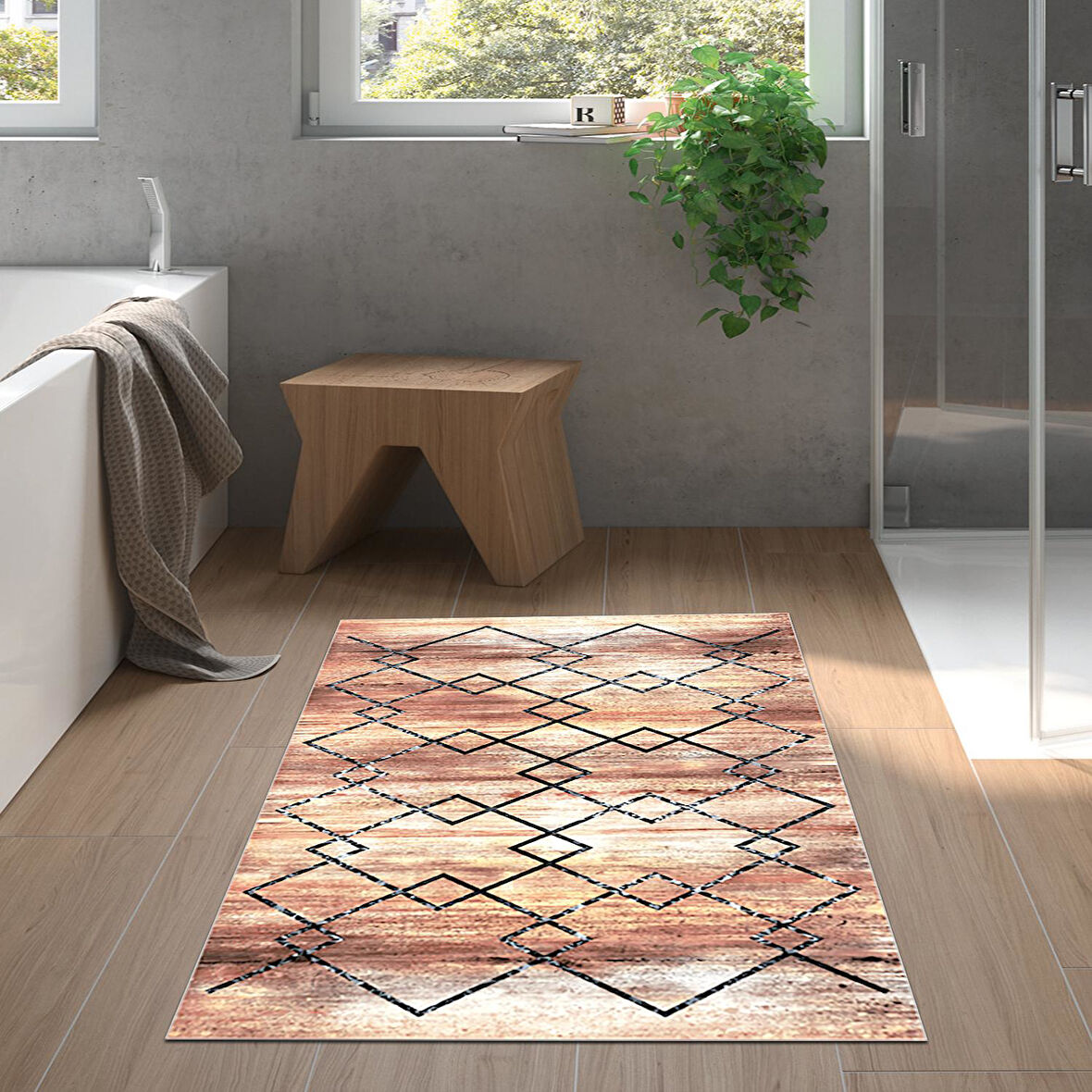 Dekoreko Kaymaz Taban Djt Banyo Halısı Star Pamuk Modern M5006