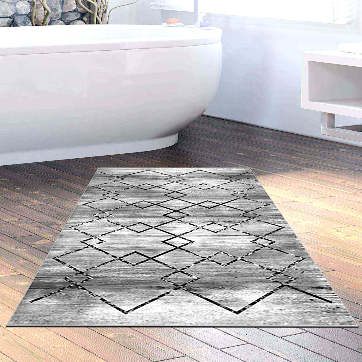 Dekoreko Kaymaz Taban Djt Banyo Halısı Star Pamuk Modern M5006