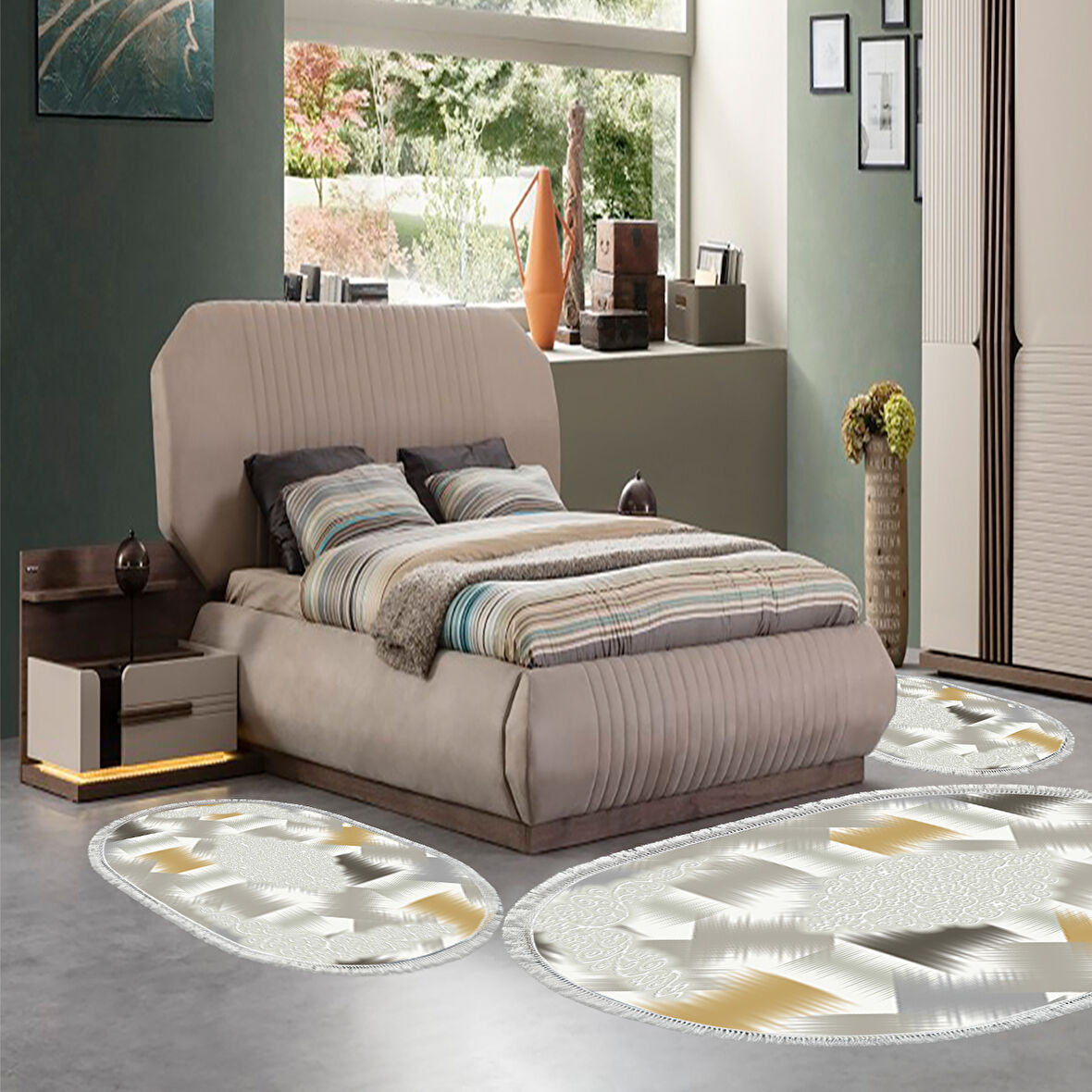 Eko Trend Djt Yıkanabilir Kaymaz Taban Oval 3 Lü Yatak Odası Takımı S1030 Modern