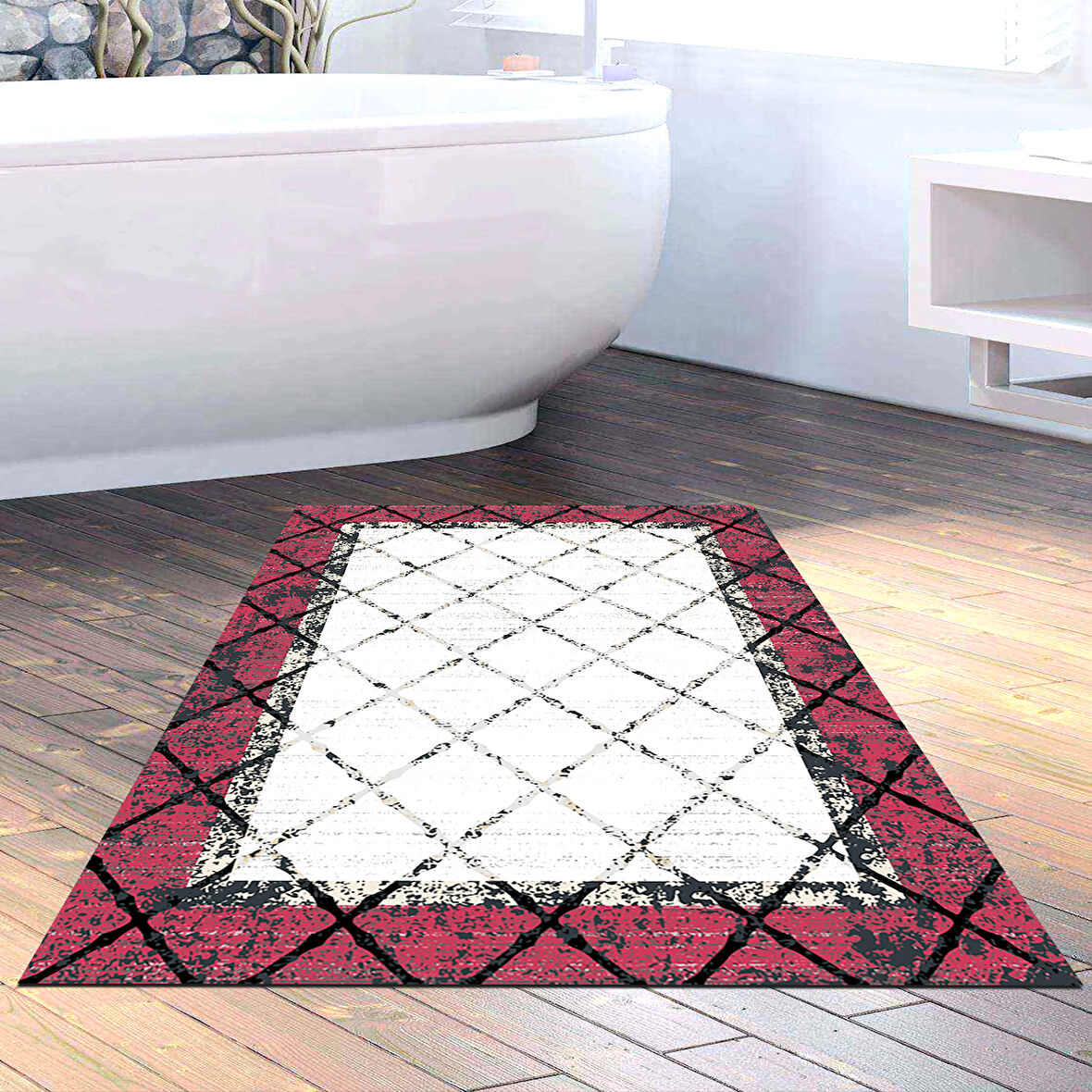 Dekoreko Kaymaz Taban Djt Banyo Halısı Star Pamuk Modern M5129