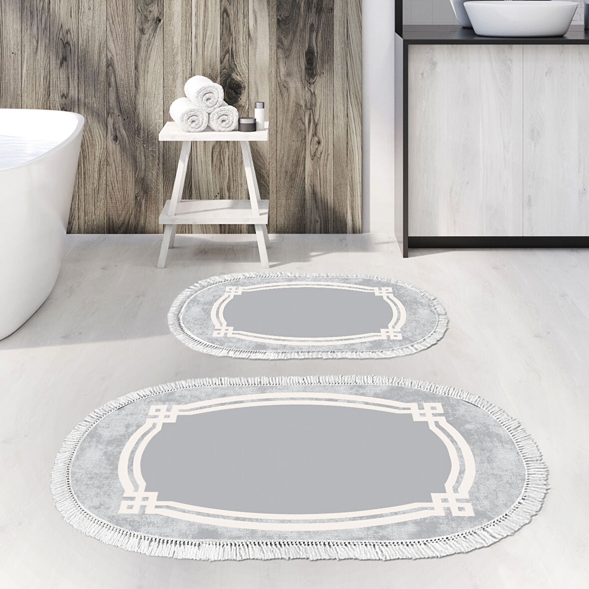 Eko Trend Djt 2 Li Yıkanabilir Kaymaz Taban Oval Banyo Paspas Klozet Takımı 657M Modern