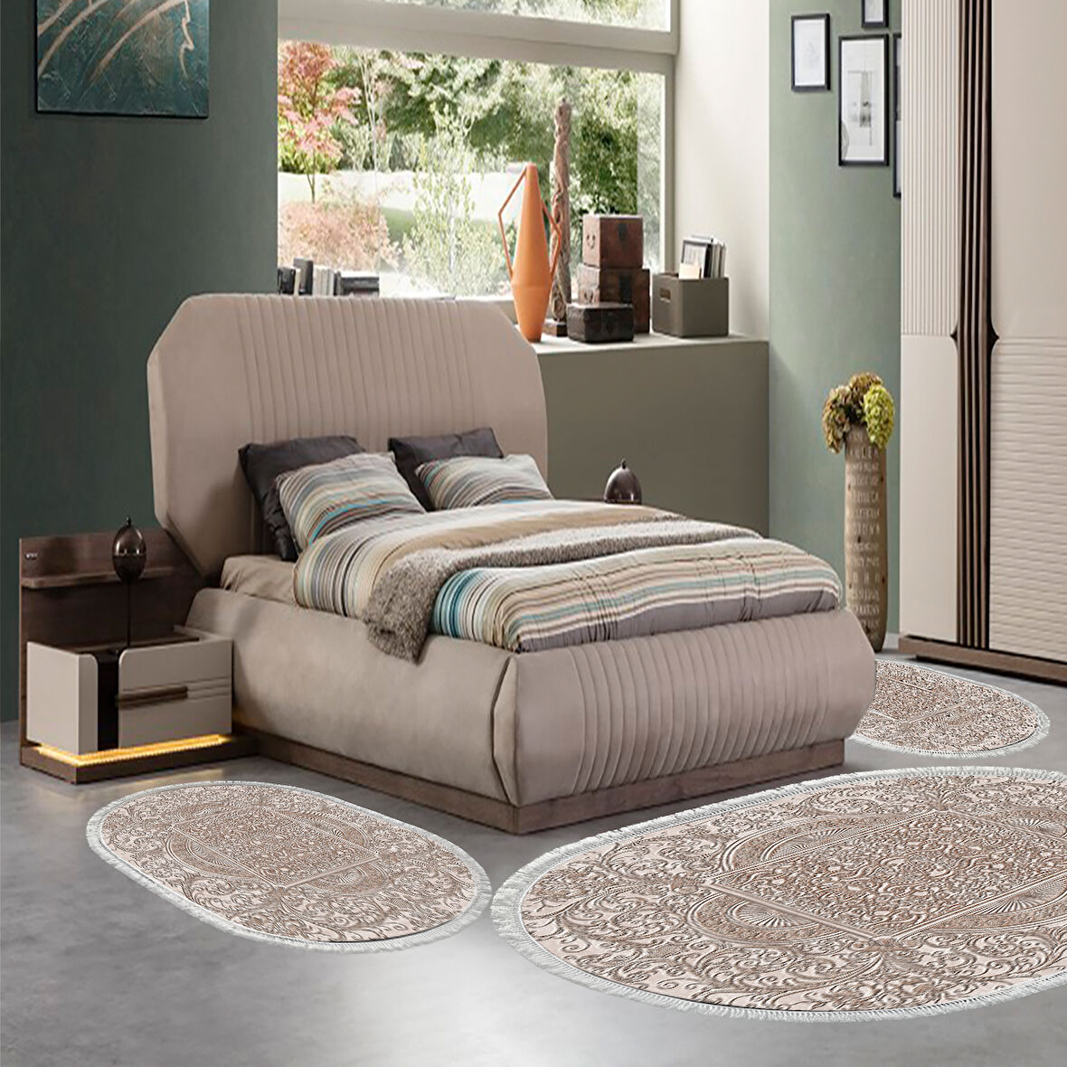 Eko Trend Djt Yıkanabilir Kaymaz Taban Oval 3 Lü Yatak Odası Takımı 1488 Modern