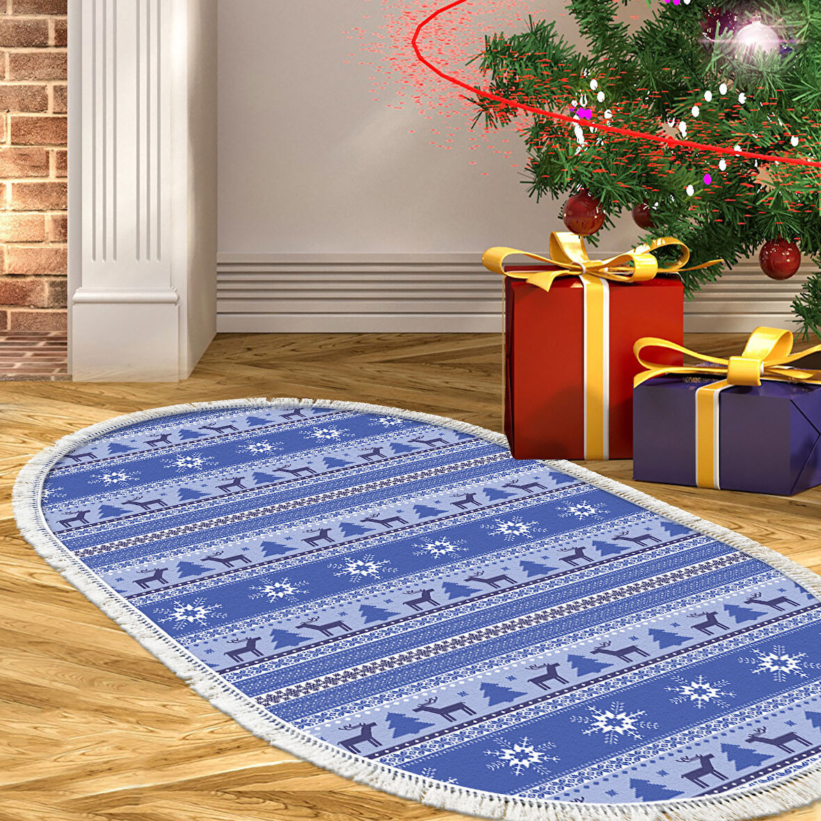 Alanur Home Yılbaşına Özel Keçe Dijital Yıkanabilir Oval Halı Chr9M