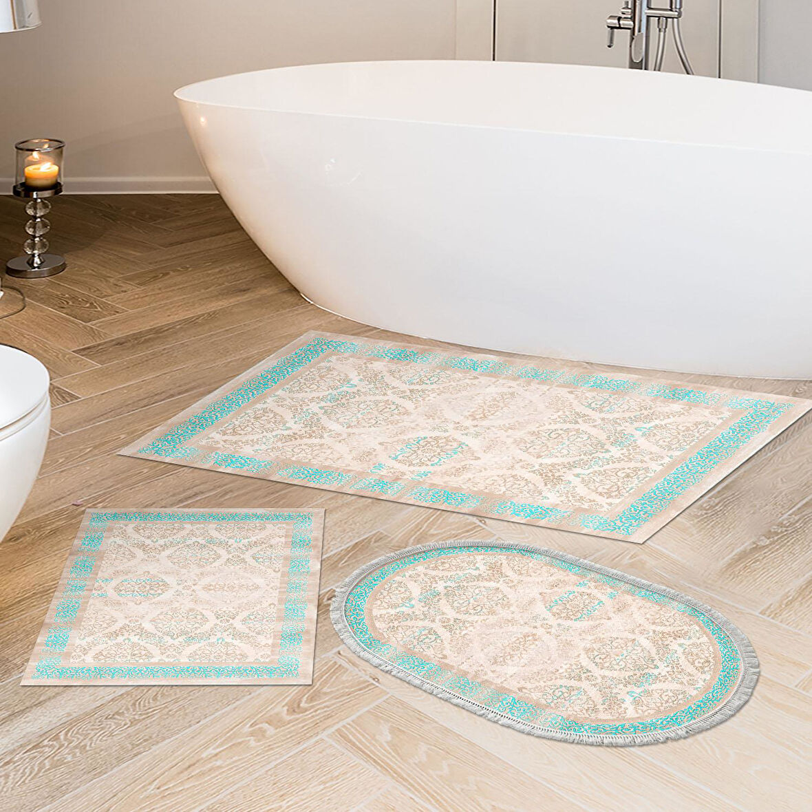 Eko Trend Djt 3 Lü Yıkanabilir Kaymaz Taban Banyo Paspas Seti 1376 Klasik