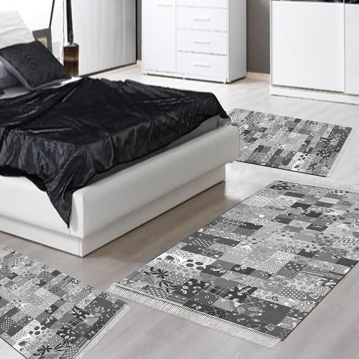 Eko Trend Djt Yıkanabilir Kaymaz Taban 3 Lü Yatak Odası Takımı Mu148 Patchwork