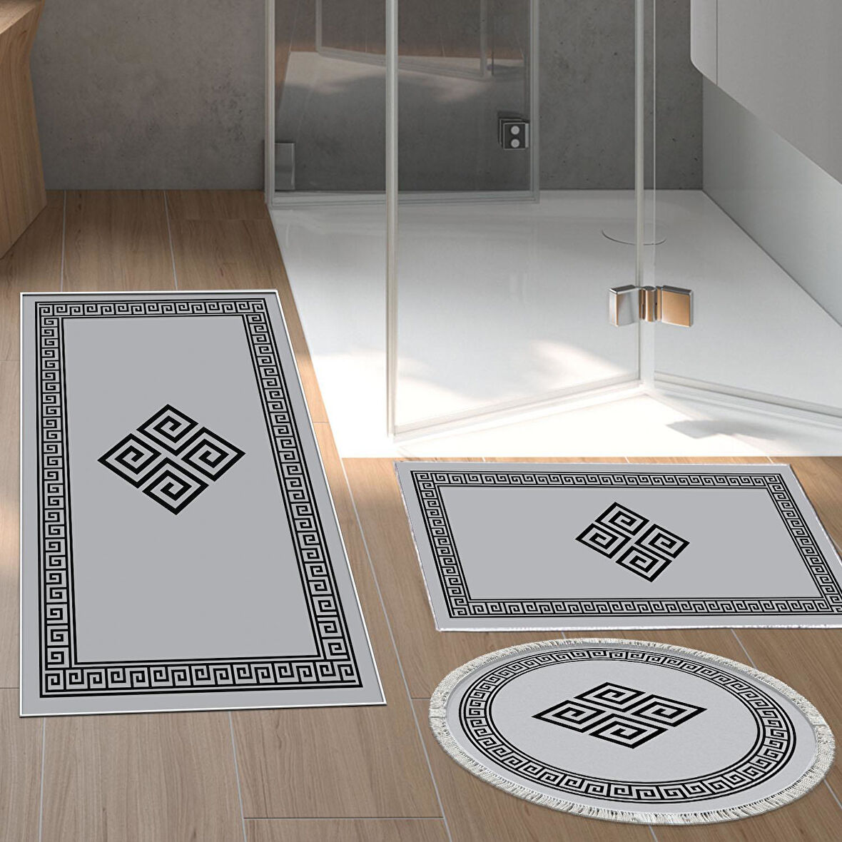 Eko Trend Djt 3 Lü Yıkanabilir Kaymaz Taban Banyo Paspas Seti 656M Modern