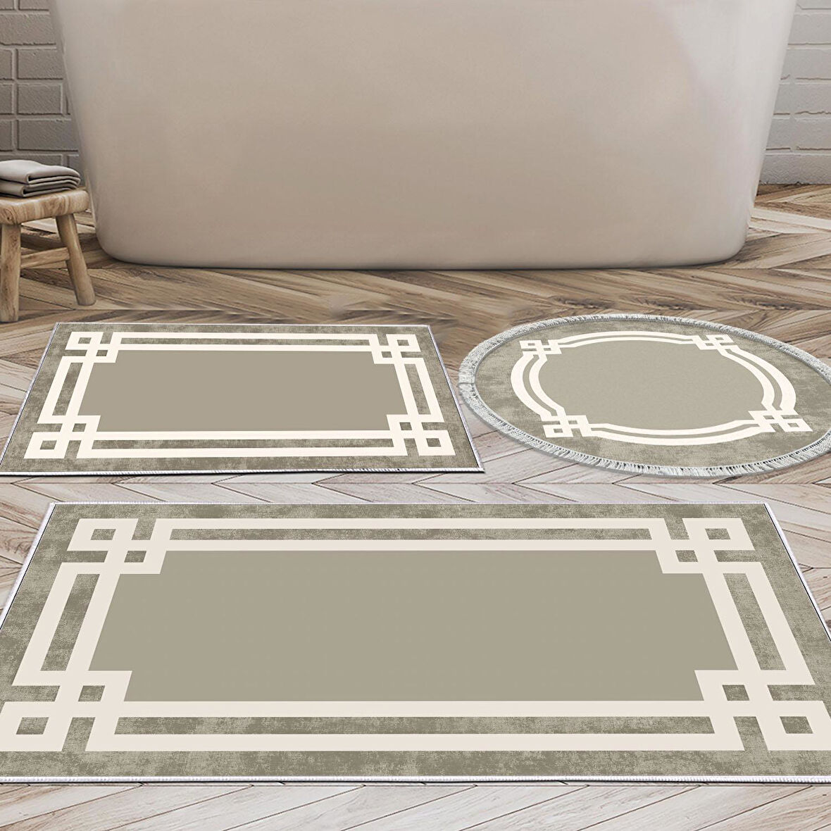 Eko Trend Djt 3 Lü Yıkanabilir Kaymaz Taban Banyo Paspas Seti 657M Modern