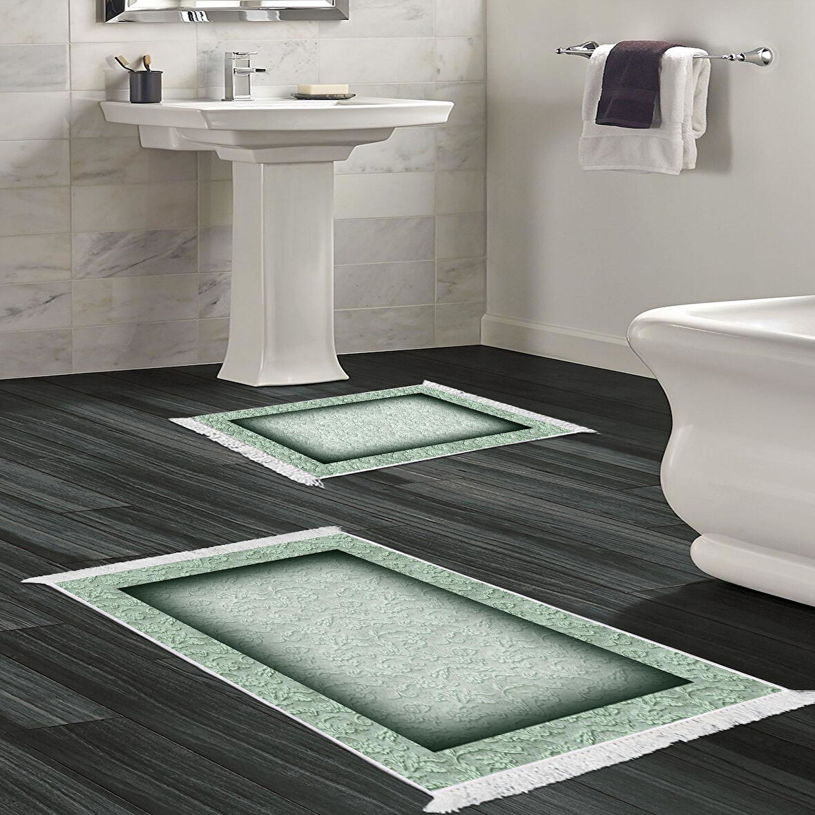 Eko Trend Djt 2 Li Yıkanabilir Kaymaz Taban Banyo Paspas Klozet Takımı 767 Bordürlü