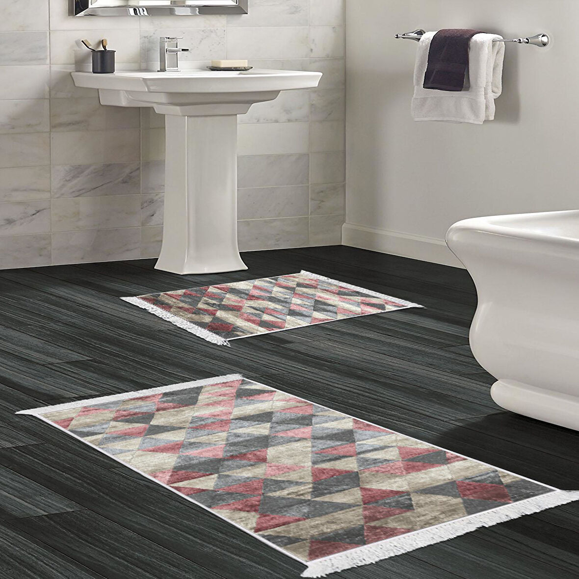 Dekoreko Kaymaz Taban Djt 2 Li Banyo Paspas Takımı Yıldız Deri Saçaklı İskandinav 661M