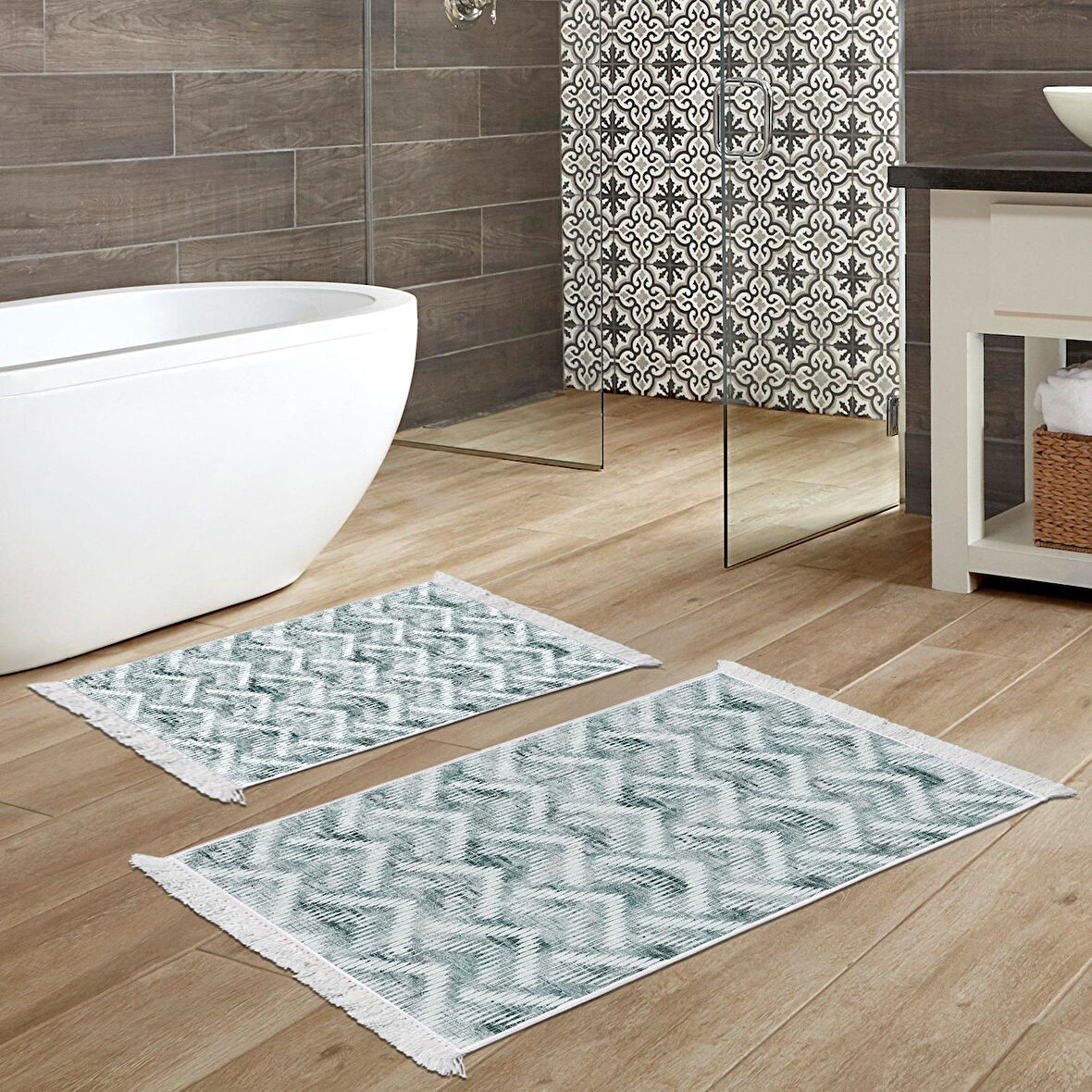 Dekoreko Kaymaz Taban Djt 2 Li Banyo Paspas Takımı Yıldız Deri Saçaklı İskandinav F5124