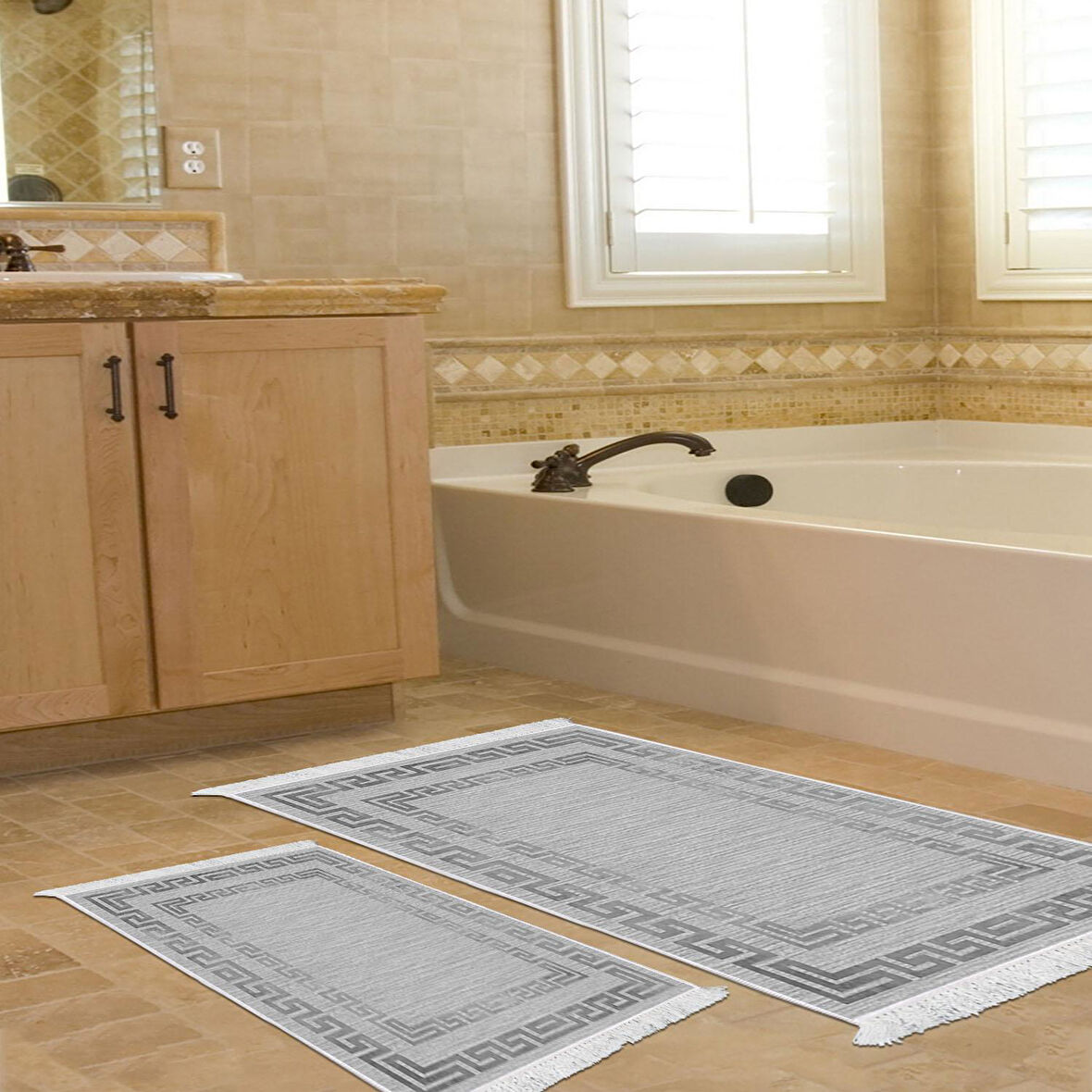 Dekoreko Kaymaz Taban Djt 2 Li Banyo Paspas Takımı Star Pamuk Saçaklı Modern Kt418
