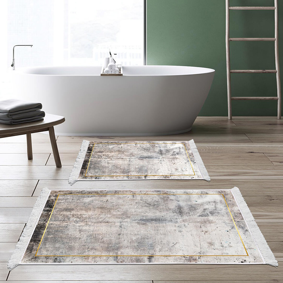 Dekoreko Kaymaz Taban Djt 2 Li Banyo Paspas Takımı Star Pamuk Saçaklı Modern M12271