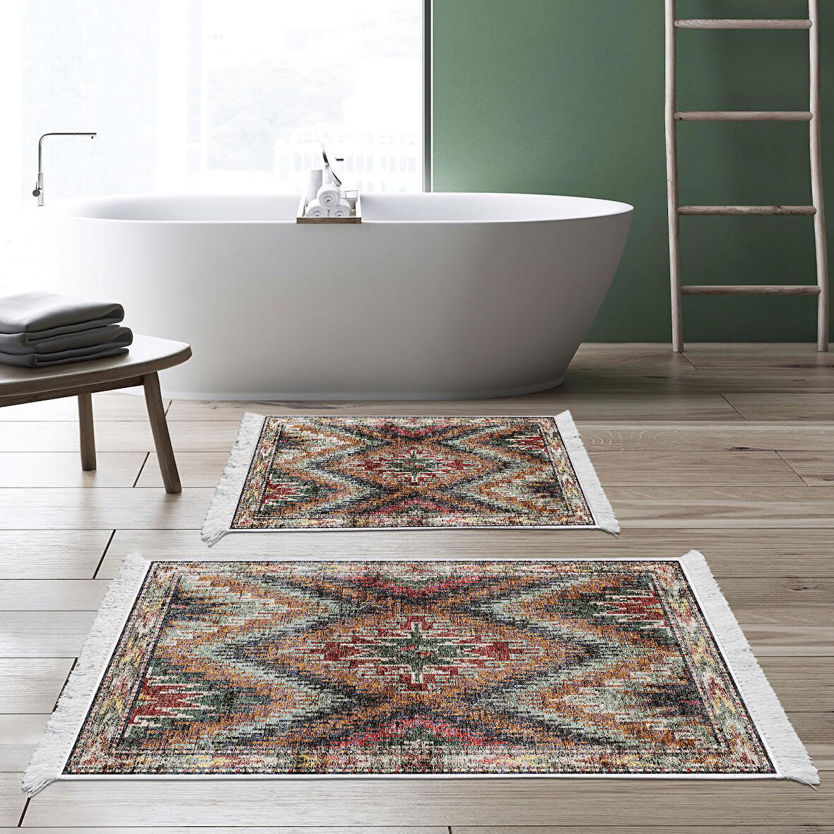 Dekoreko Kaymaz Taban Djt 2 Li Banyo Paspas Takımı Yıldız Deri Saçaklı İskandinav F5003