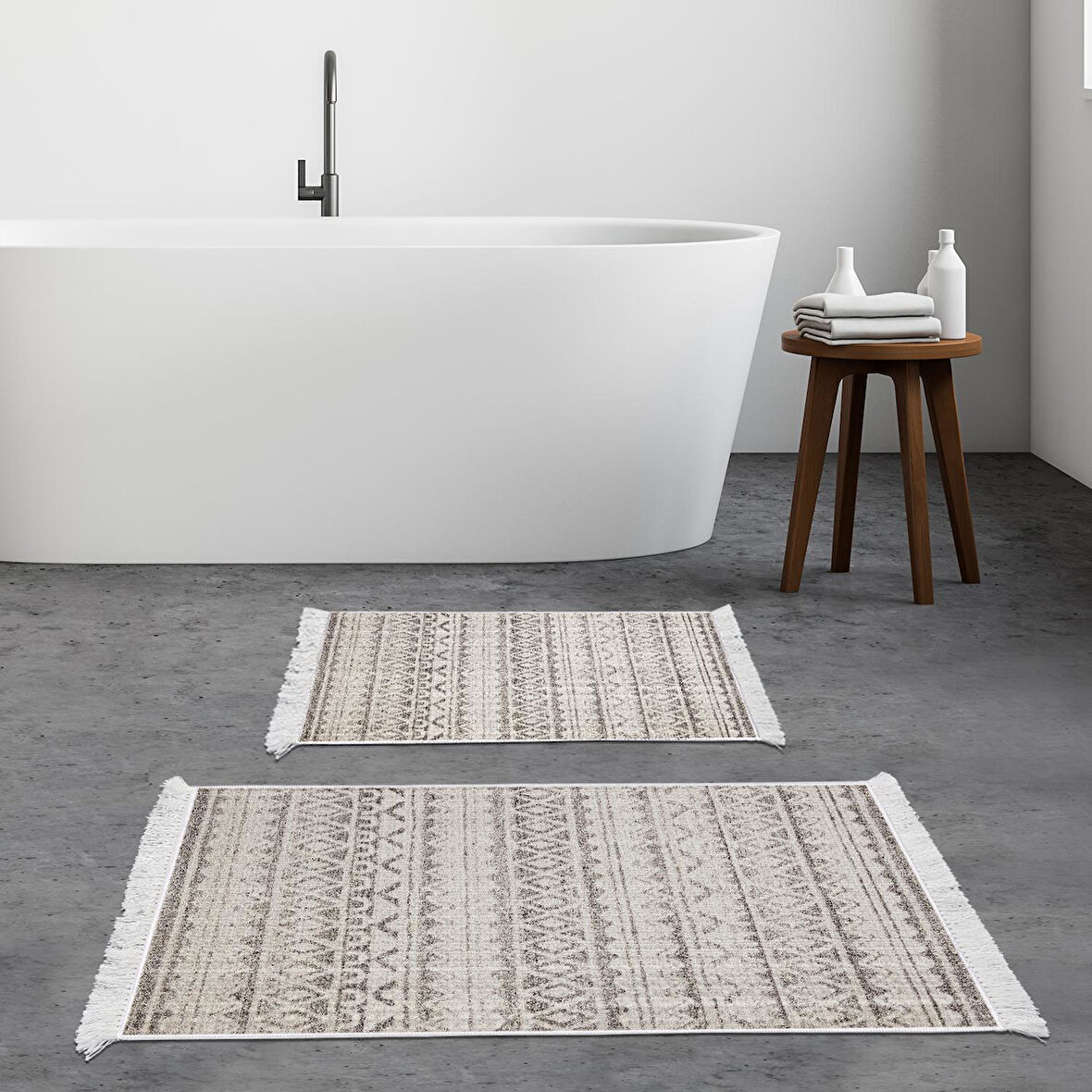 Dekoreko Kaymaz Taban Djt 2 Li Banyo Paspas Takımı Yıldız Deri Saçaklı İskandinav F5078