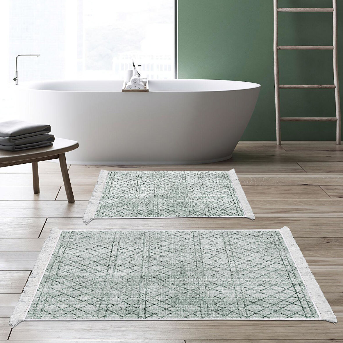 Dekoreko Kaymaz Taban Djt 2 Li Banyo Paspas Takımı Yıldız Deri Saçaklı İskandinav F5079