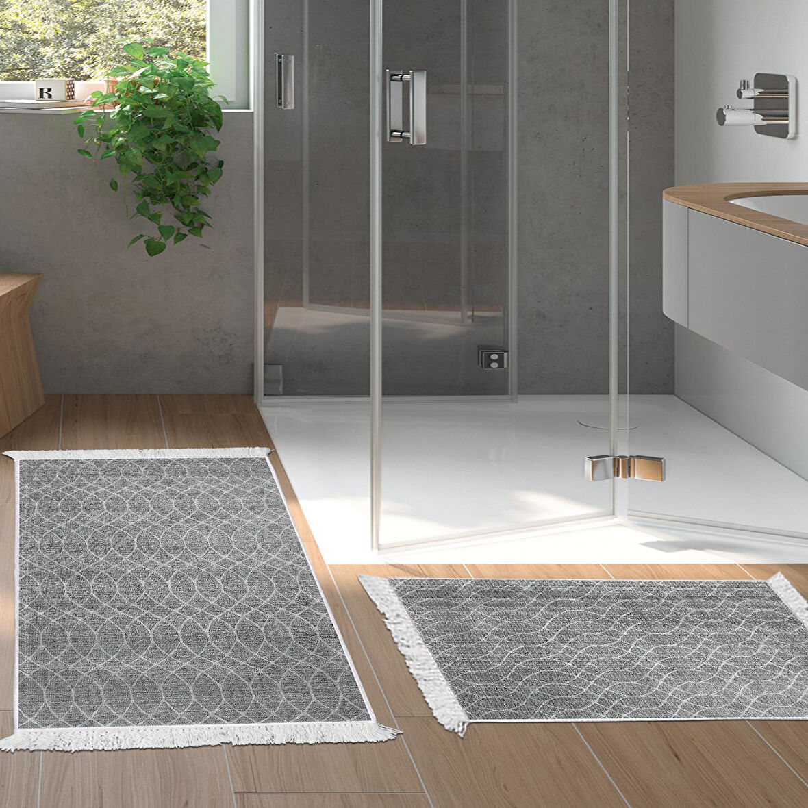 Dekoreko Kaymaz Taban Djt 2 Li Banyo Paspas Takımı Yıldız Deri Saçaklı İskandinav F5084