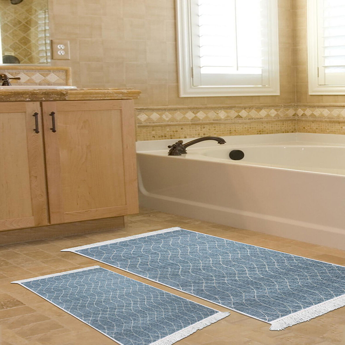 Dekoreko Kaymaz Taban Djt 2 Li Banyo Paspas Takımı Yıldız Deri Saçaklı İskandinav F5084