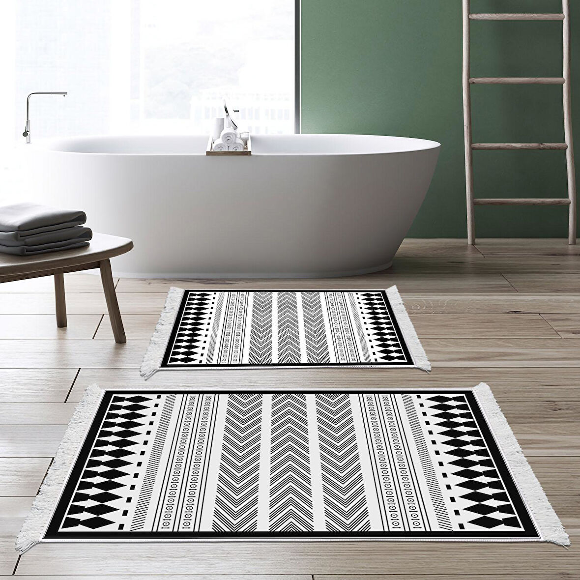 Dekoreko Kaymaz Taban Djt 2 Li Banyo Paspas Takımı Yıldız Deri Saçaklı İskandinav M1273