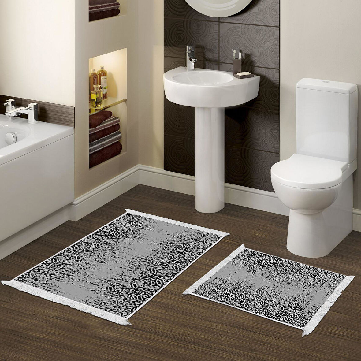 Dekoreko Kaymaz Taban Djt 2 Li Banyo Paspas Takımı Yıldız Deri Saçaklı İskandinav Mu123