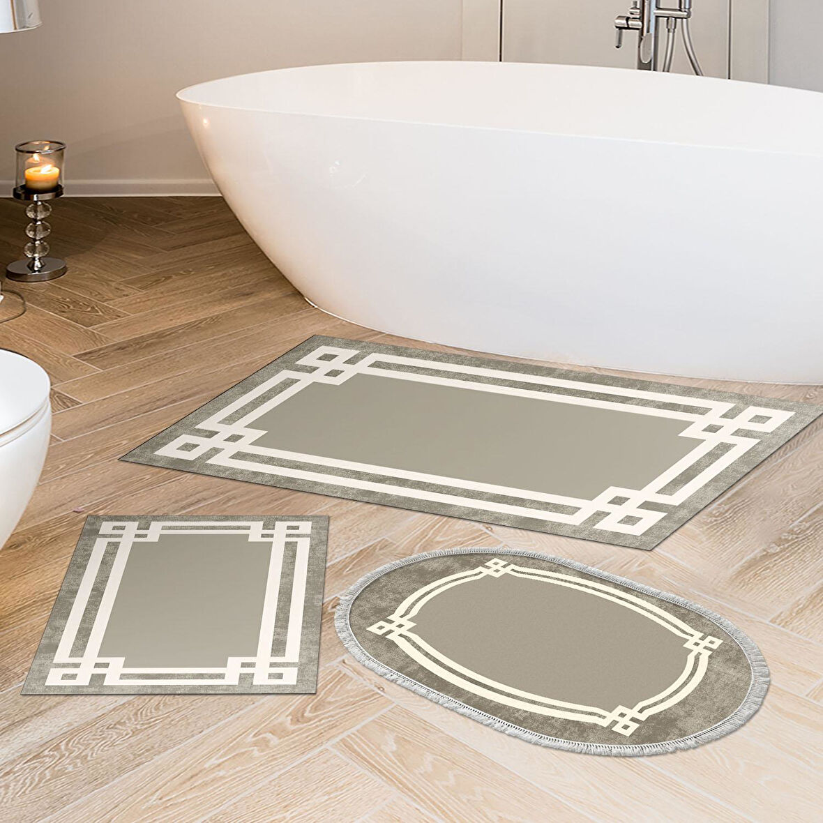 Eko Trend Djt 3 Lü Yıkanabilir Kaymaz Taban Banyo Paspas Seti 657M Modern